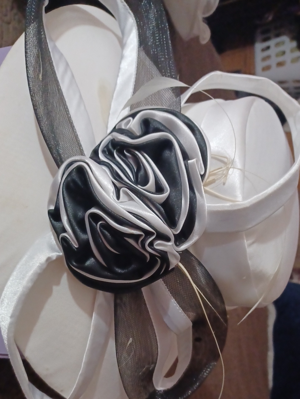 Elegant Black & White Satin Flower Headband